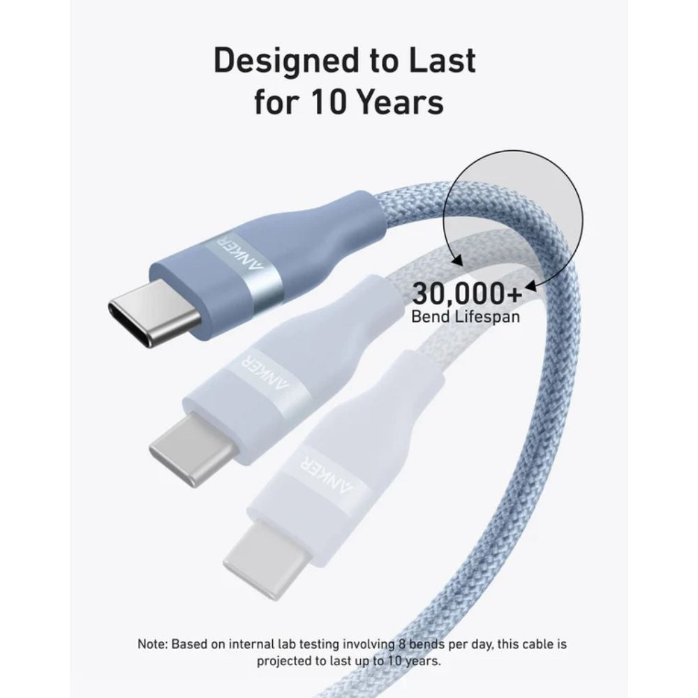 Anker USB-C to USB-C Cable 240W – Upcycled Braided, 0.9m (3ft), Fast Charging | Blue Anker USB-C to USB-C Cable 240W – Upcycled Braided, 0.9m (3ft), Fast Charging | Blue